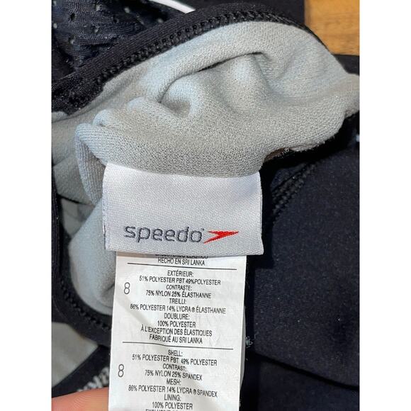 Womens Speedo Black White Mesh Contrast Thin Strap HydroForm 1pc Swim Suit 8 - Picture 5 of 9